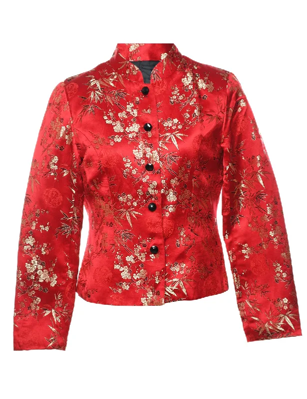 Jacquard Red Floral Metallic Evening Jacket - M Cotton Jacket Linen Jacket Terry Jacket Jacquard Red Floral Metallic Evening Jacket - M Cotton Jacket Linen Jacket Terry Jacket