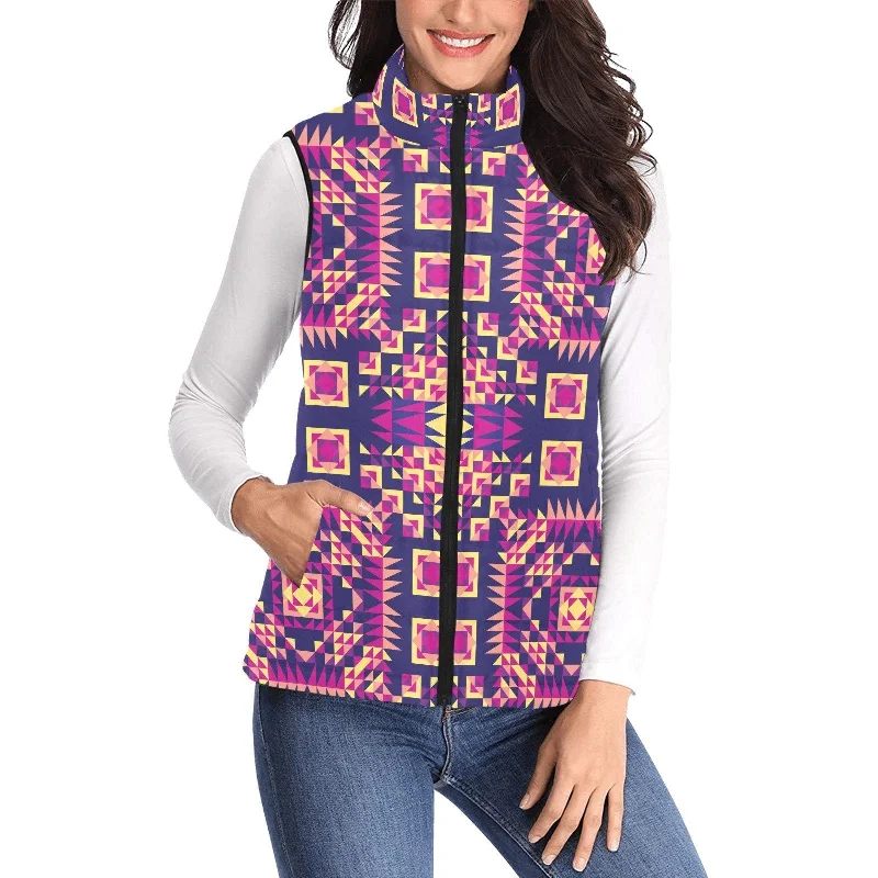 Kaleidoscope Bleu Women's Padded Vest Jacket Front Pockets Side Pockets Patch Pockets Kaleidoscope Bleu Women's Padded Vest Jacket Front Pockets Side Pockets Patch Pockets