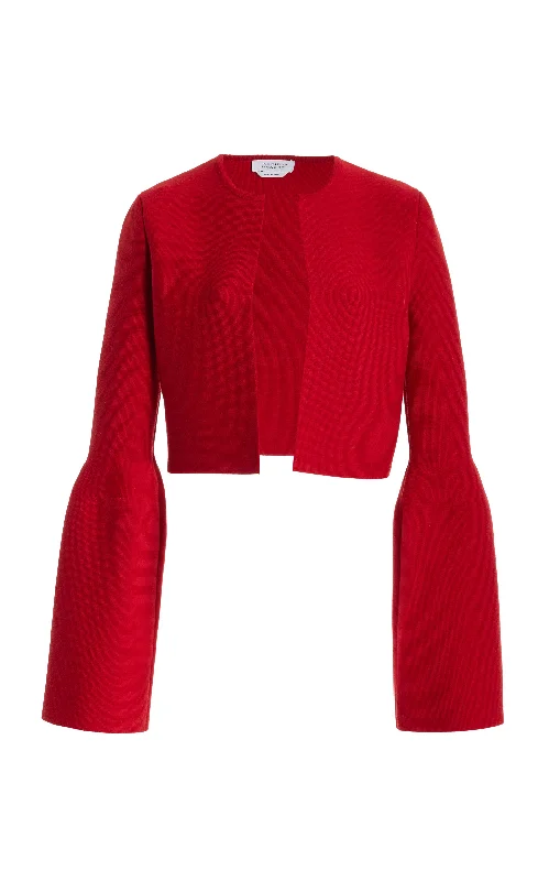 Katlin Knit Jacket in Scarlet Red Merino Wool Rayon Fabric Velvet Fabric Corduroy Fabric Katlin Knit Jacket in Scarlet Red Merino Wool Rayon Fabric Velvet Fabric Corduroy Fabric