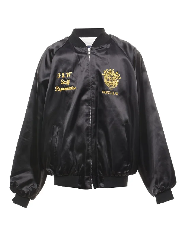 King Louie Embroidered Black & Yellow Bomber Jacket - XL Fleece Jacket Down Jacket Parka King Louie Embroidered Black & Yellow Bomber Jacket - XL Fleece Jacket Down Jacket Parka