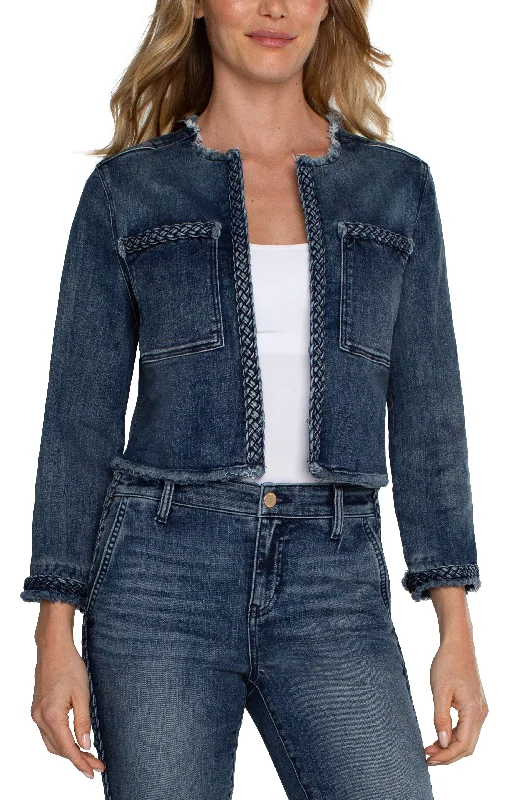 Liverpool Denim Jacket w/Braid Detail (Ponderay) Hooded Jacket Caped Jacket Shawl Collar Jacket Liverpool Denim Jacket w/Braid Detail (Ponderay) Hooded Jacket Caped Jacket Shawl Collar Jacket