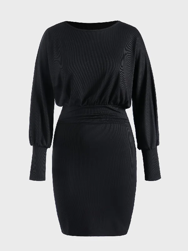 Midsize Slim Fit Ribbed Batwing Sleeve Dress