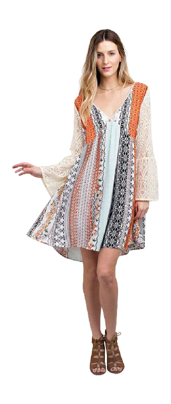 Mixed Print Lace Dress, Orange