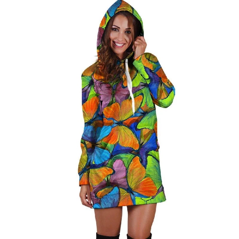 Multicolor Butterfly Print Hoodie Dress