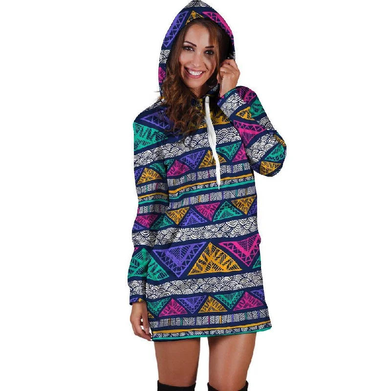 Multicolor Native Aztec Abstract Doodle Hoodie Dress