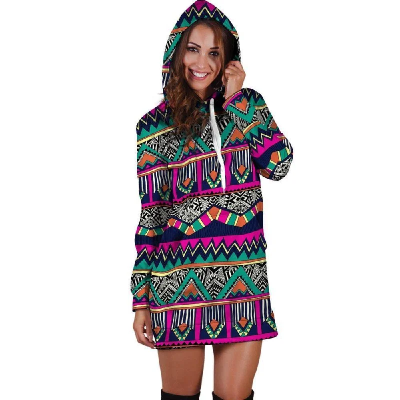 Multicolor Native Aztec Doodle Abstract Hoodie Dress