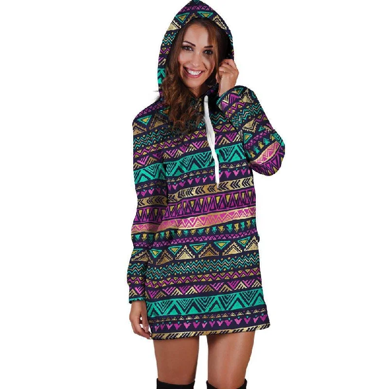 Multicolor Native Aztec Doodle Hoodie Dress