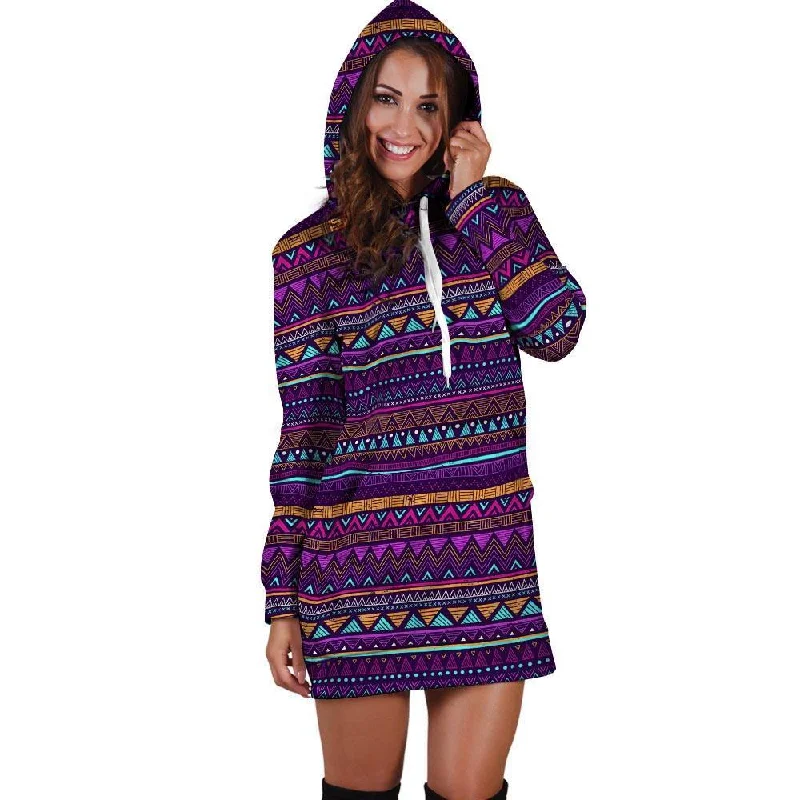 Multicolor Native Aztec Doodle Striped Hoodie Dress