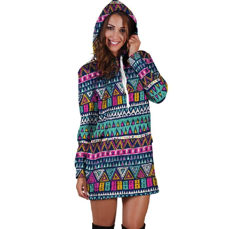Multicolor Native Aztec Trippy Striped Hoodie Dress