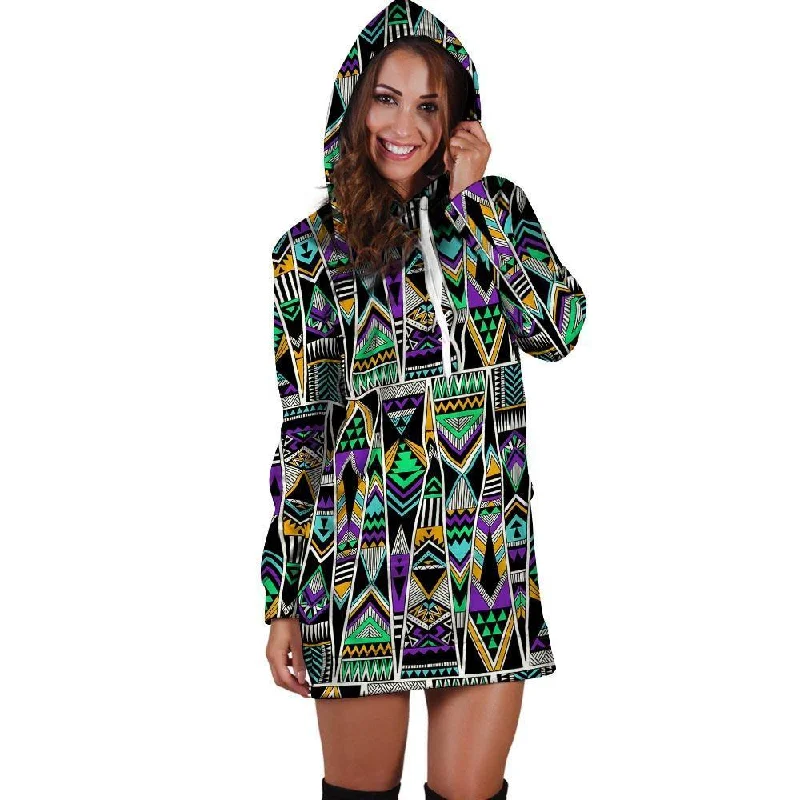 Multicolor Native Aztec Vintage Trippy Hoodie Dress