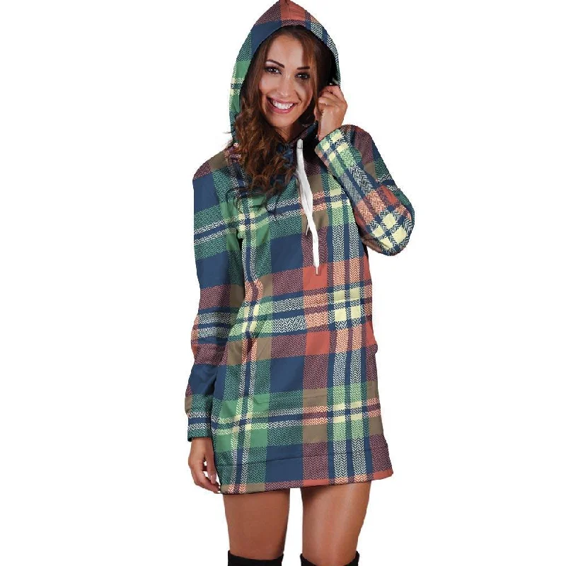 Multicolor Plaid Tartan Hoodie Dress