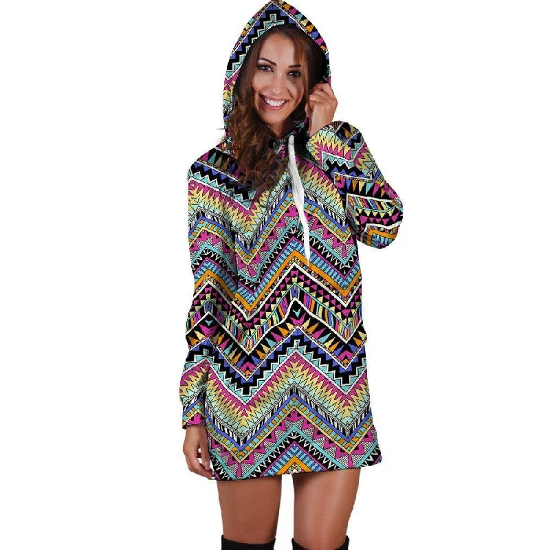 Multicolor Zigzag Indian Aztec Hoodie Dress