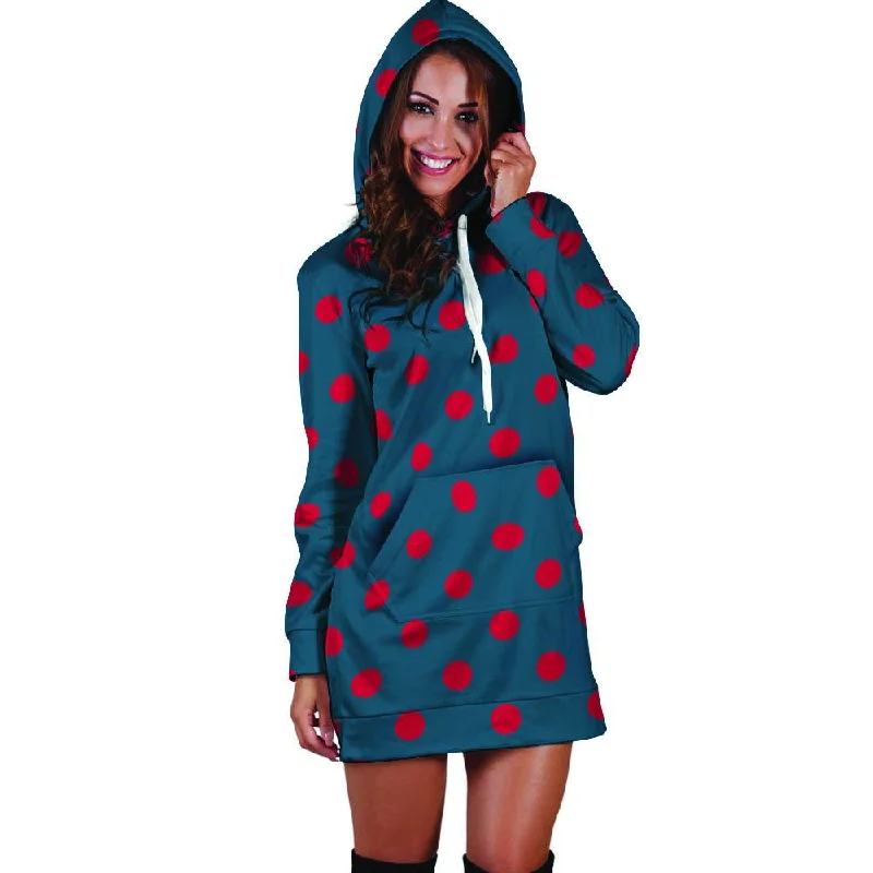 Navy Polka Dot Hoodie Dress