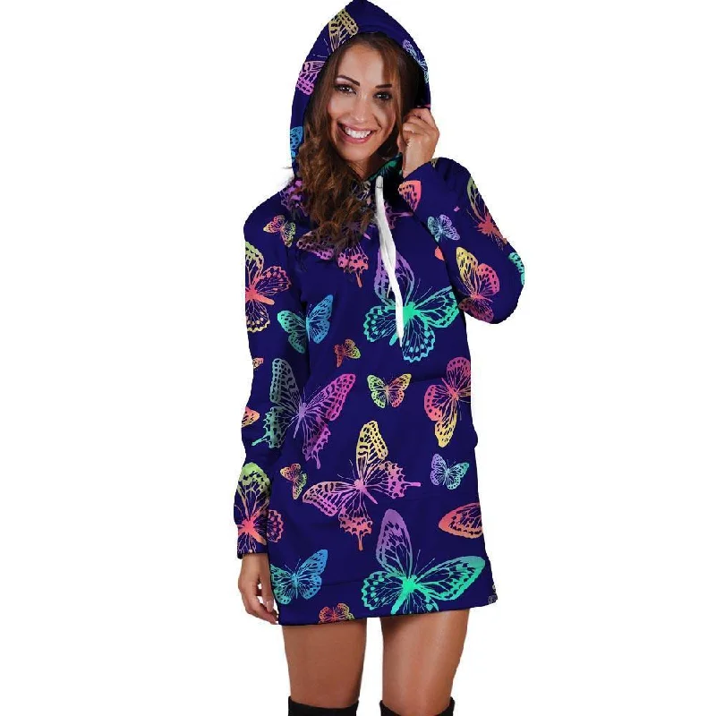 Neon Butterfly Print Hoodie Dress