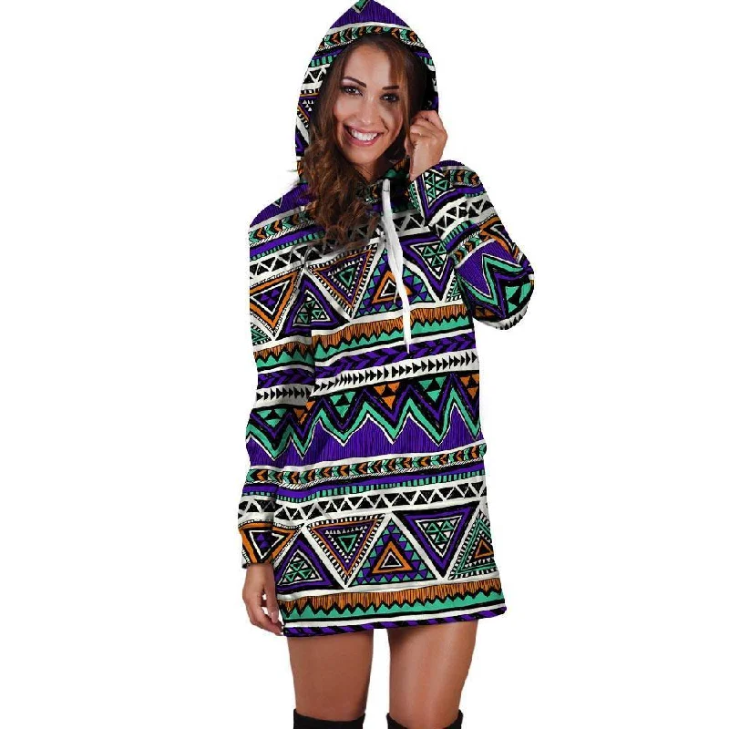 Neon Color Indian Aztec Doodle Hoodie Dress