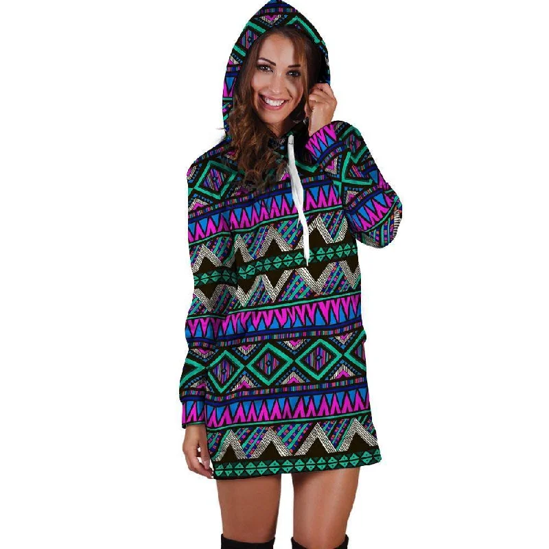 Neon Color Indian Aztec Trippy Hoodie Dress
