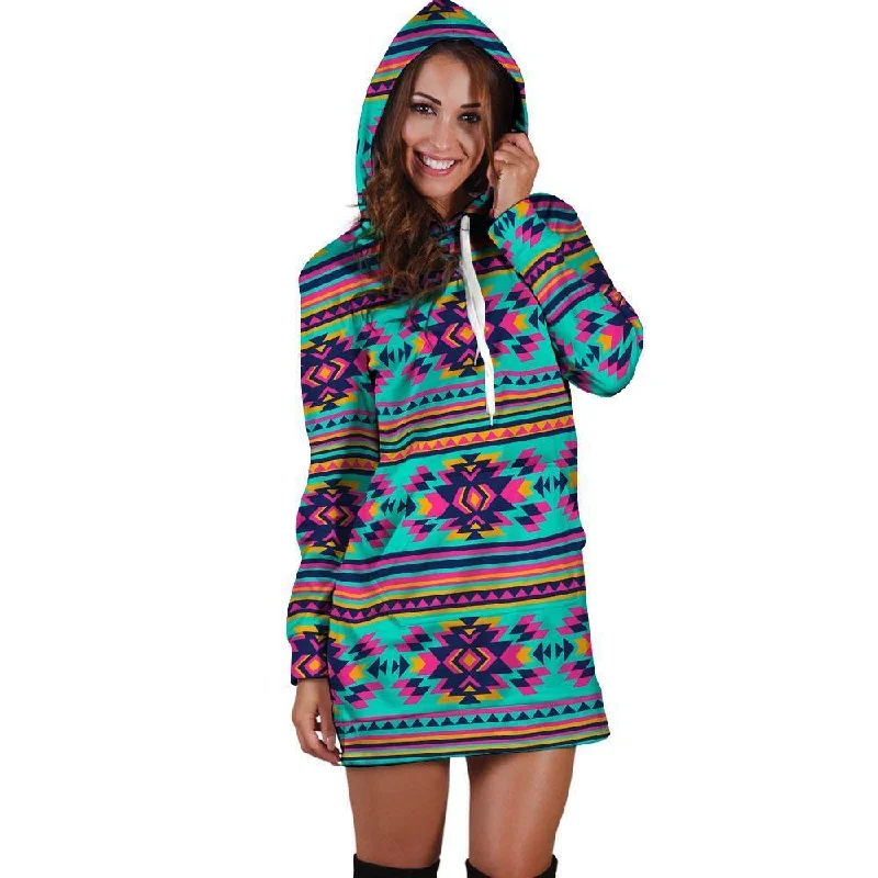 Neon Indian Aztec Abstract Art Print Hoodie Dress