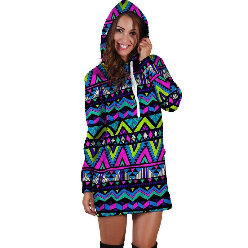 Neon Indian Aztec Doodle Hoodie Dress