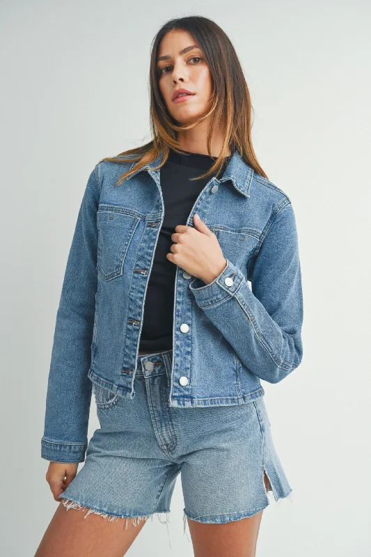 New Day Jean Jacket in Medium Denim Fitted Jacket Loose Jacket Oversized Jacket