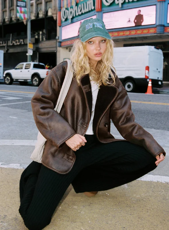 Nunez Faux Leather Jacket Washed Brown / Black Notch Collar Jacket Peter Pan Collar Jacket Cowl Neck Jacket Nunez Faux Leather Jacket Washed Brown / Black Notch Collar Jacket Peter Pan Collar Jacket Cowl Neck Jacket