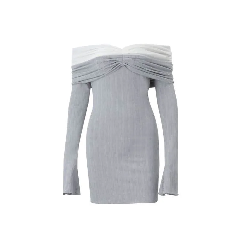 Off shoulder long sleeve ruched textured mini dress Comfortable Off-Shoulder Mini Dress Off shoulder long sleeve ruched textured mini dress Comfortable Off-Shoulder Mini Dress