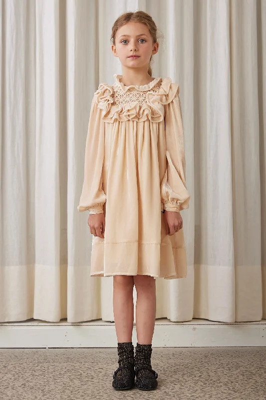 PETITE AMALIE CREAM VINTAGE LACE VELVET DRESS