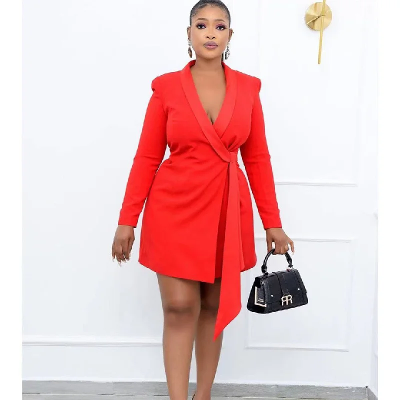 Plus Size Autumn Office Office Slim Fit Lace up Suit Skirt  Dress