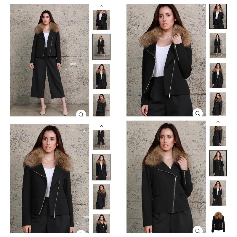 Raccoon Ponte Moto Jacket with Removable Raccoon Collar Wool Fabric Cashmere Fabric Tweed Fabric Raccoon Ponte Moto Jacket with Removable Raccoon Collar Wool Fabric Cashmere Fabric Tweed Fabric