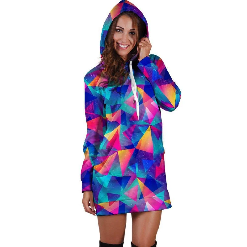 Rainbow Triangle Geometric Hoodie Dress