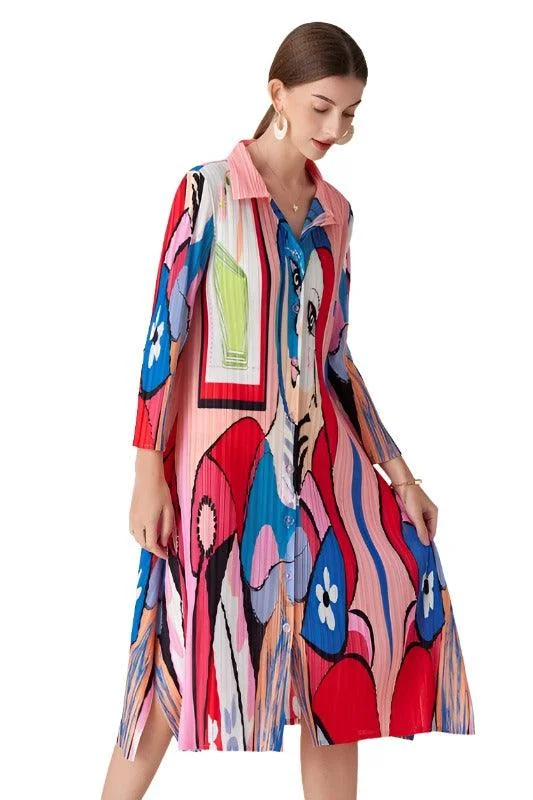 Red Multi Art Deco Print Dress
