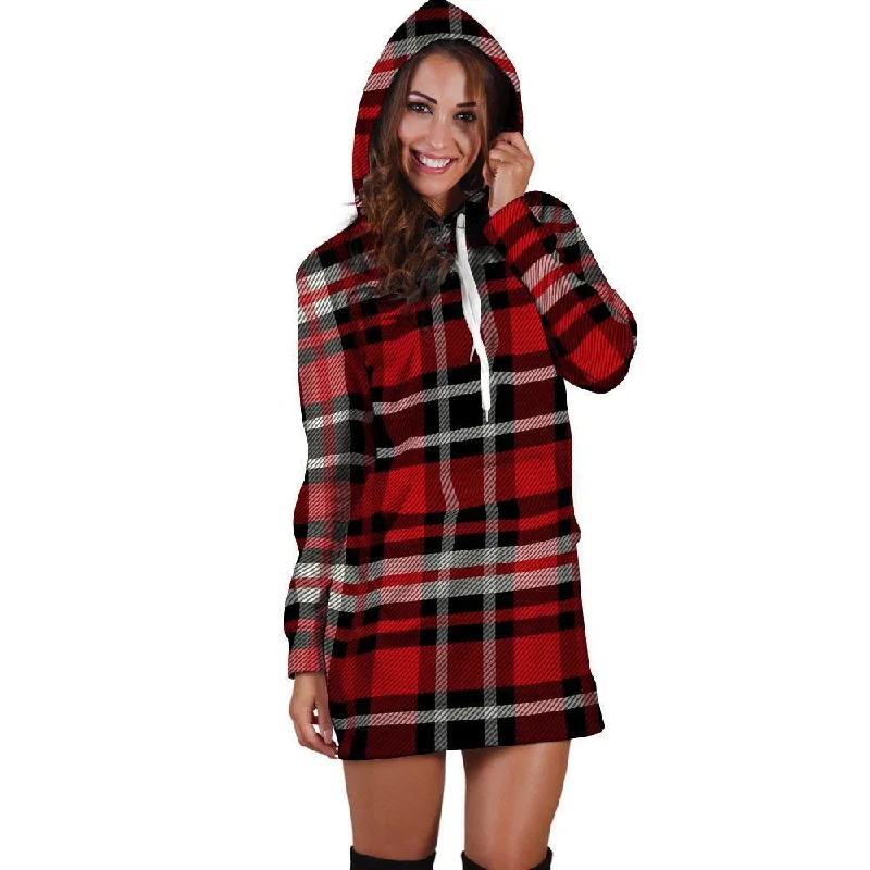 Red Plaid Tartan Print Hoodie Dress