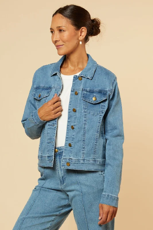 Adrift Denim Relaxed Jacket in Light Wash Nylon Fabric Polyester Fabric Spandex Fabric Adrift Denim Relaxed Jacket in Light Wash Nylon Fabric Polyester Fabric Spandex Fabric