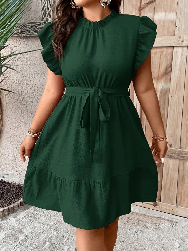 Amy Fashion - Ruffle Trim Belted Dress