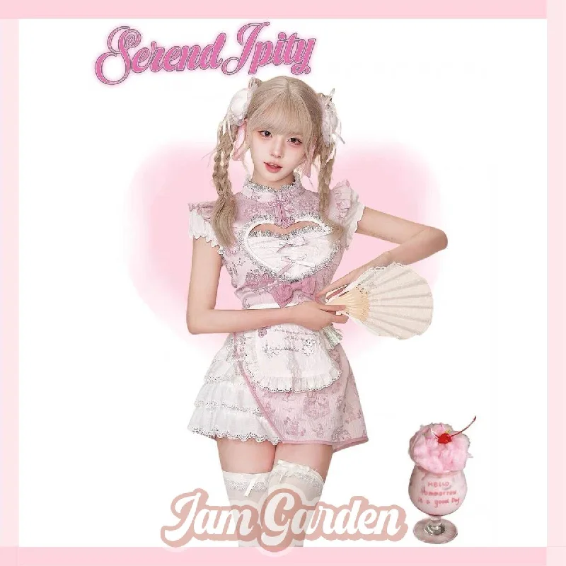 Serendipity Sweet girl heart hollow pink dress