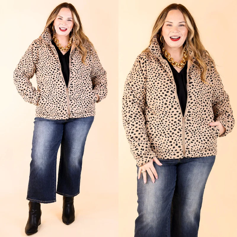 Snowy Sundays Dotted Zip Up Puffer Jacket in Taupe Print Jacket Jacquard Jacket Patchwork Jacket Snowy Sundays Dotted Zip Up Puffer Jacket in Taupe Print Jacket Jacquard Jacket Patchwork Jacket