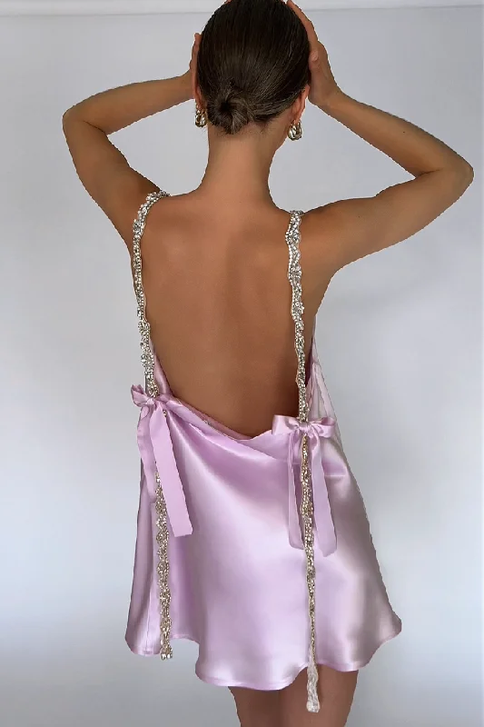 SOFIA MINI DRESS - LAVENDER SILK Chic Tropical Mini Dress