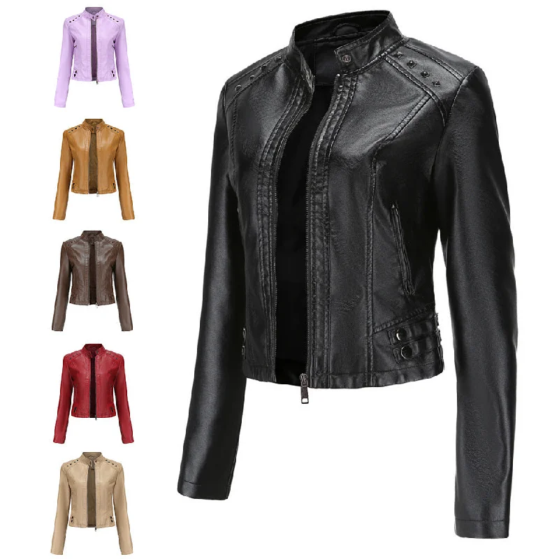 Studded Leather Women Short Jacket Long Sleeves Faux Fur Jacket Real Fur Jacket Shearling Jacket Studded Leather Women Short Jacket Long Sleeves Faux Fur Jacket Real Fur Jacket Shearling Jacket