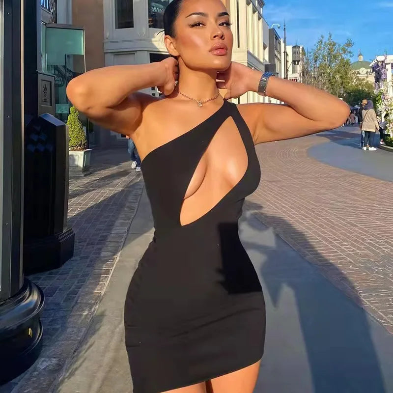 Summer Sleeveless Dress Cross-border Casual Fashion Hollow Irregular Mini Dress for Women Oblique Shoulder Women Dress Fashionable Summer Mini Dress Summer Sleeveless Dress Cross-border Casual Fashion Hollow Irregular Mini Dress for Women Oblique Shoulder Women Dress Fashionable Summer Mini Dress