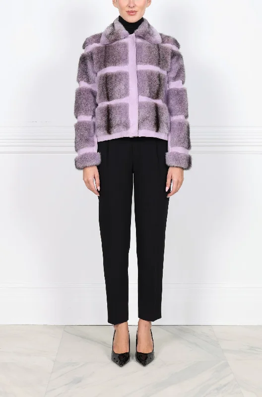 The Mini Lodge Mink Fur & Suede Jacket in Lavender Notch Collar Peter Pan Collar Cowl Neck The Mini Lodge Mink Fur & Suede Jacket in Lavender Notch Collar Peter Pan Collar Cowl Neck