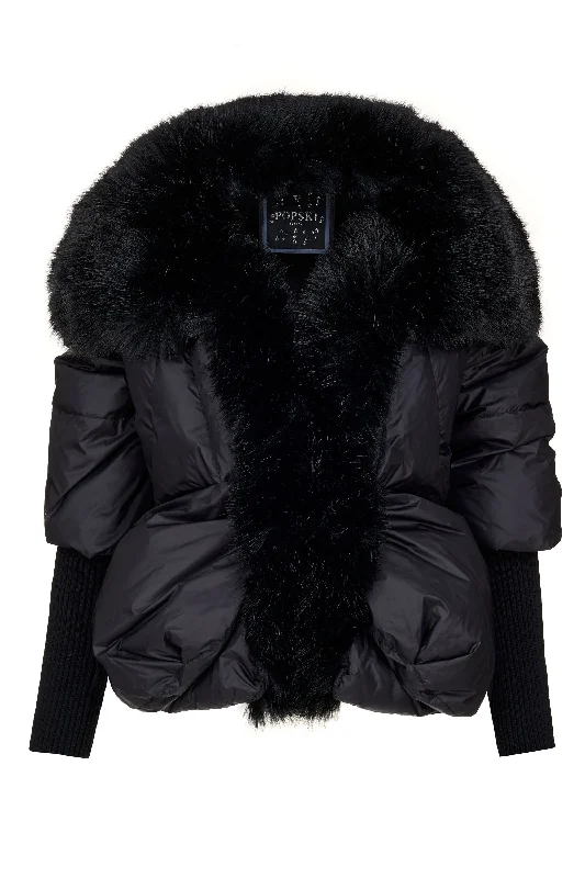 The Popski Goose Down Jacket with Faux Fur in Black Zippered Jacket Buttoned Jacket Snapped Jacket The Popski Goose Down Jacket with Faux Fur in Black Zippered Jacket Buttoned Jacket Snapped Jacket
