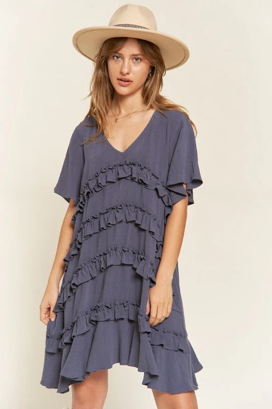 Tiered Ruffle Mini Dress - Plus Size - Light Mauve, Cement Grey Trendy Tulle Mini Dress Tiered Ruffle Mini Dress - Plus Size - Light Mauve, Cement Grey Trendy Tulle Mini Dress