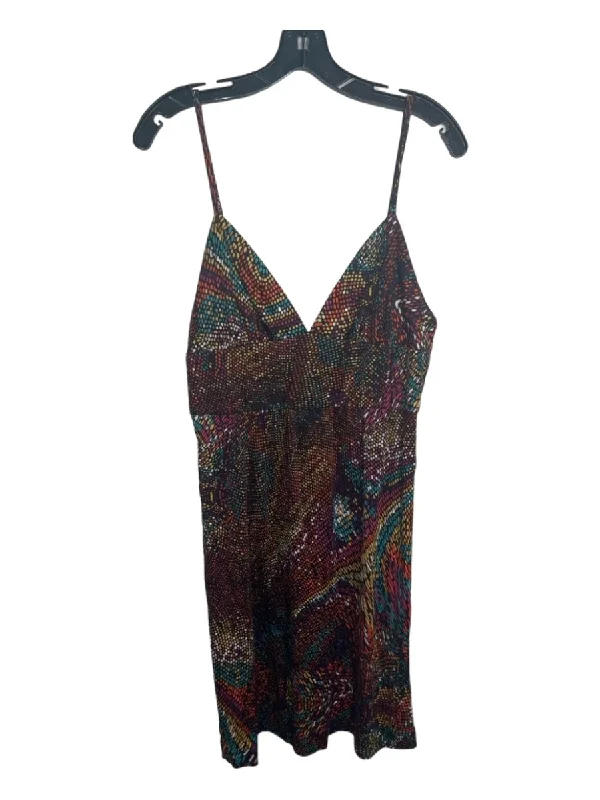 Trina Turk Size 10 Black & Multi Silk Spaghetti Strap Multi Color Print Dress
