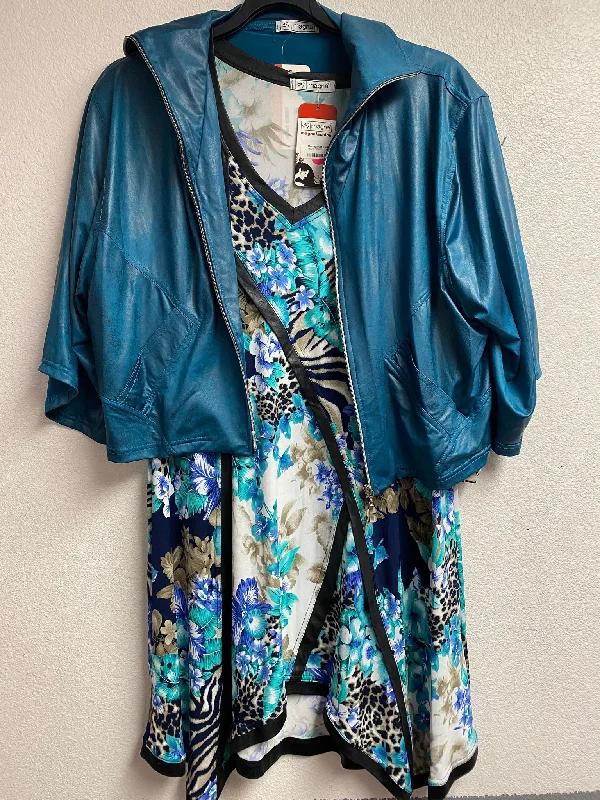 Turquoise crop leatherette jacket set Ribbed Jacket Pleated Jacket Ruffled Jacket