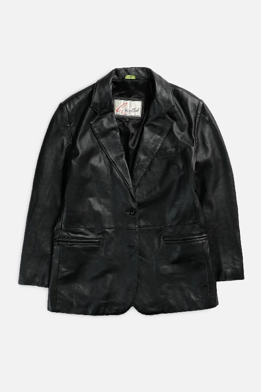 Vintage Leather Jacket - Women's L Notch Collar Peter Pan Collar Cowl Neck