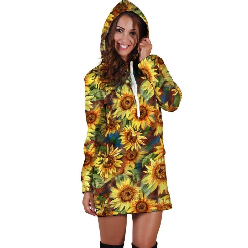 Watercolor Sunflower Hoodie Dress
