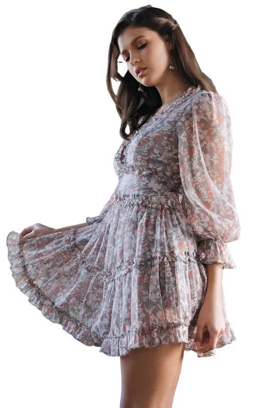 Womens Deep V Neck Ruffle Dress