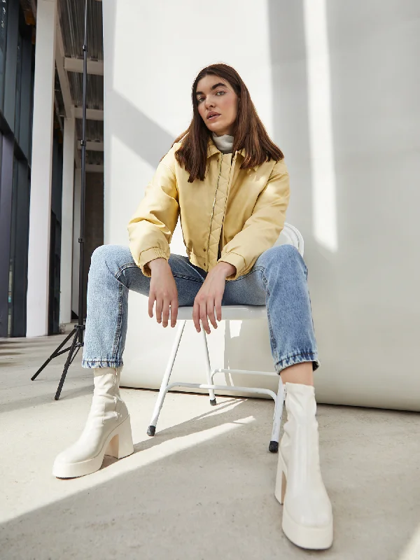 Glamorous Yellow Cropped Faux Leather Jacket Cotton Fabric Linen Fabric Terry Fabric Glamorous Yellow Cropped Faux Leather Jacket Cotton Fabric Linen Fabric Terry Fabric