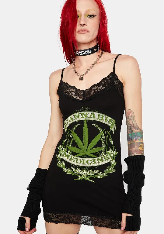 Black Cannabis Cami Mini Dress Cozy Jersey Mini Dress