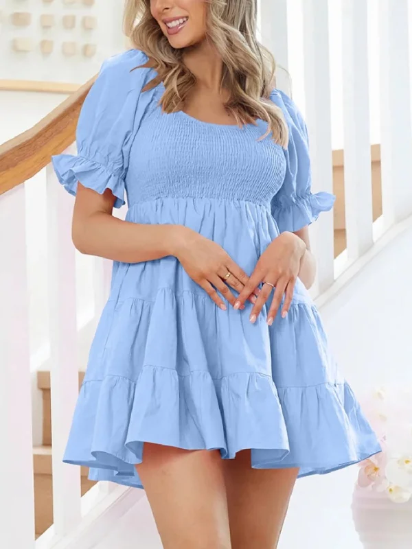 Blue Zone Planet |  Smocked Flounce Sleeve Mini Dress Classic Shift Mini Dress