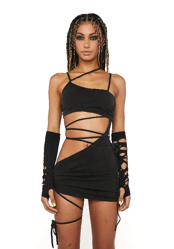 Compression Strappy Mini Dress Fashionable Off-Shoulder Mini Dress